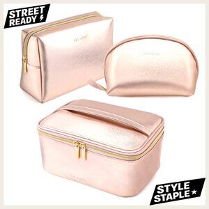 Large Waterproof Makeup Bag Set with Gold Zipper Travel Organizer